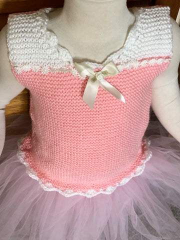 Knitted Vest Pink Daisy Trim
