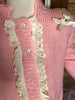 Soft Wool Cardigan Pink Trims of Ivory/ Creams